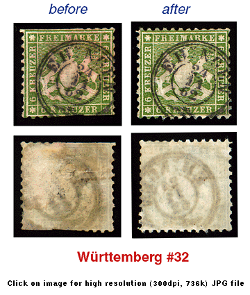 before and after image of repaired stamp