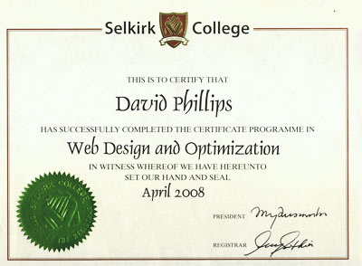 Selkirk College certificate in web design and optimization